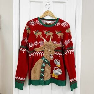 Unisex Ugly Christmas Holiday Sweater Red Llama Size M